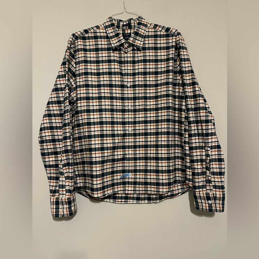 J. Crew Men's Flex Oxford Men’s L Slim Fit Cotton Green Orange Plaid